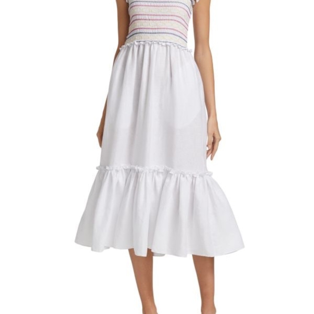 Cara Cara - White Midi Dress with Ruffle Hem